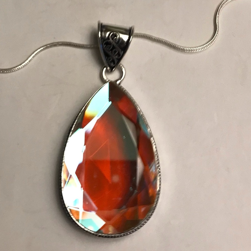 Rainbow Fire Topaz Stamped 925 Sterling Silver Necklace